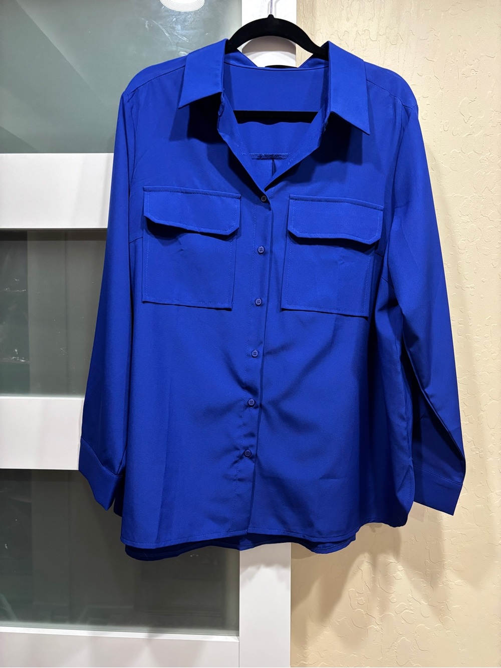 SHEIN Royal Blue Button-Up  Blouse 3/4 cuff sleeve never worn